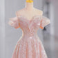 Rosa wunderschöne glänzende verträumte elegante Mode exquisite Perlen lange bodenlangen Schleppe Tüll Ballkleid Abendkleid gh4000