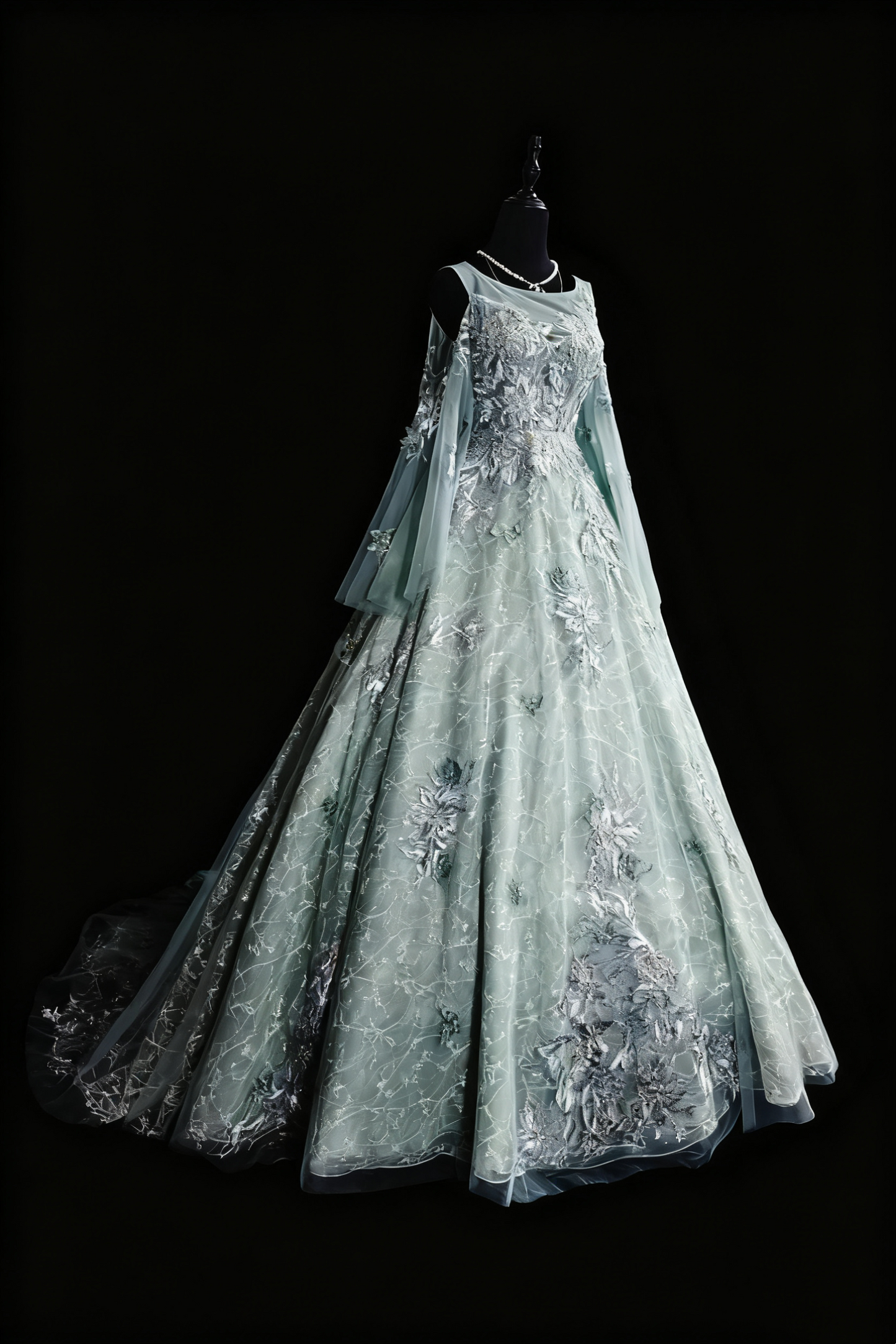 girlhomeshops - Robe de bal longue en tulle vert délicat avec appliqués gh6287