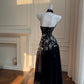 Robe de bal longue en satin noir/blanc vintage, robe de soirée d'anniversaire, gh4410