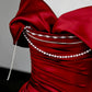 Girlhomeshops -Red pearl beaded long satin prom dress evening dress party dress gh5114