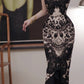 Vintage Dark Romantic Court Style Lace Paneled Ankle-Length Mermaid Butterfly Print Camisole Gown - Slim Elegant Dress for Dinner & Party Events gh6490