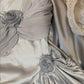 Grey blue floral long satin ball gown, evening gown, graduation gown gh4508
