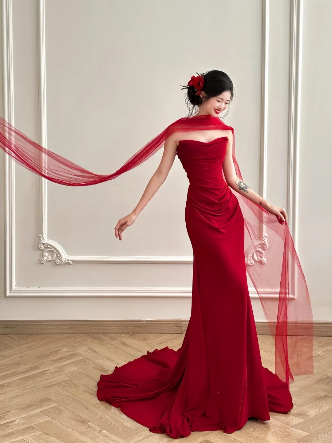 Robe de soirée élégante et simple, longue et en satin bordeaux, longueur au sol, robe de bal, gh4361