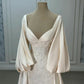 Girlhomeshops-Ivory white long-sleeved satin long floor-length wedding dress prom dress gh5390