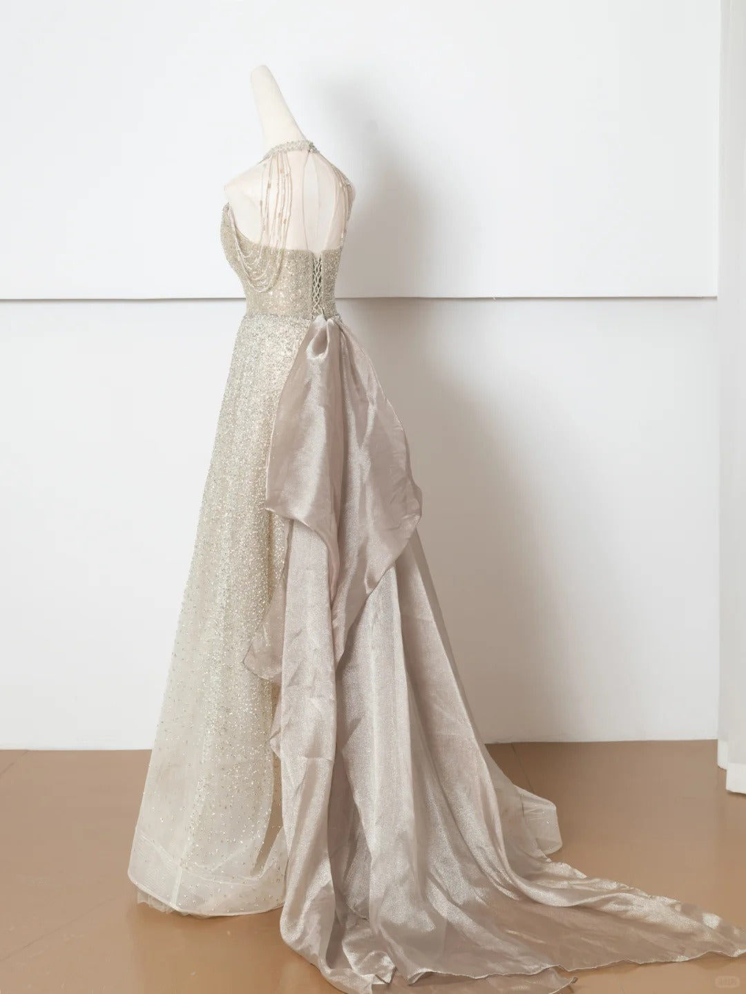Robe de soirée longue en tulle, élégante et brillante, couleur champagne doré, gh4870