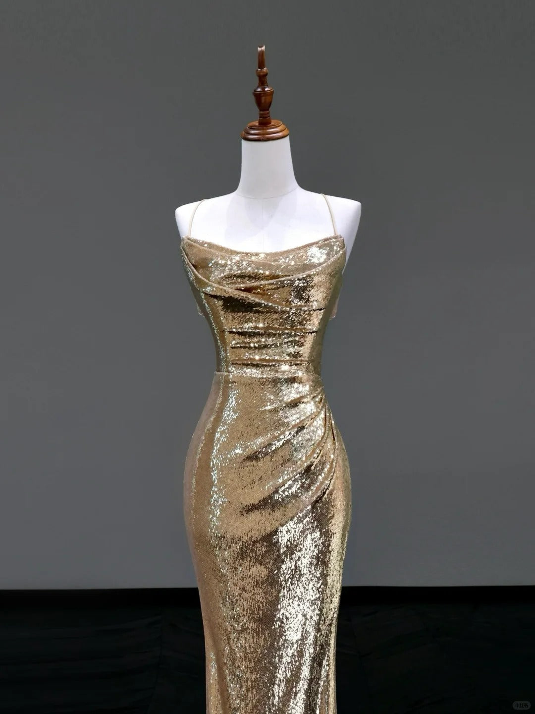 Girlhomeshops-Gold elegant sequins long mermaid tight prom dress evening dress party dress gh5125