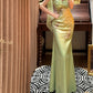 Green Floral Beads Exquisite Long Satin Ball Gown Evening Gown Party Gown Graduation Gown gh4254