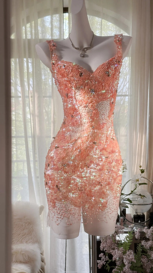 Orange Grapefruit Luxurious Sfumato Exquisite shiny Beads Short sequins Chiffon Fairy Homecoming Dress Prom Dress Evening Dress Cocktail Party Dress Prom Dress Date Dress gh3991