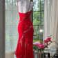 Rotes, glänzendes, perlenbesetztes, langes Chiffon-Ballkleid, Abendkleid, Partykleid, Date-Kleid, Ballkleid, gh4678