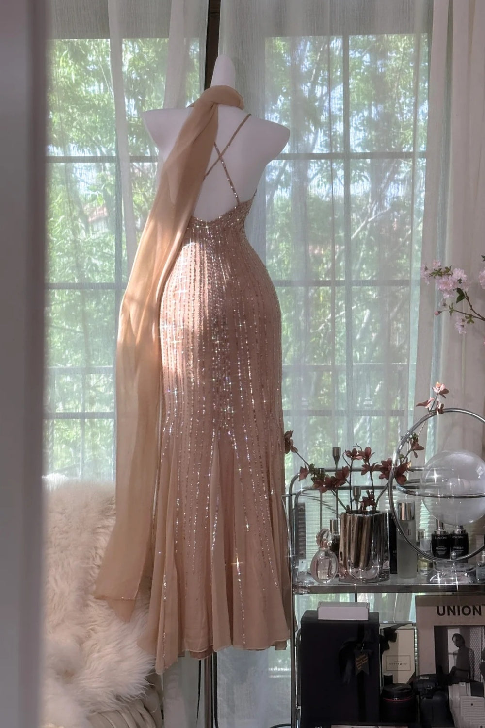 Robe de soirée romantique féerique en mousseline de soie ornée de perles exquises gh69123