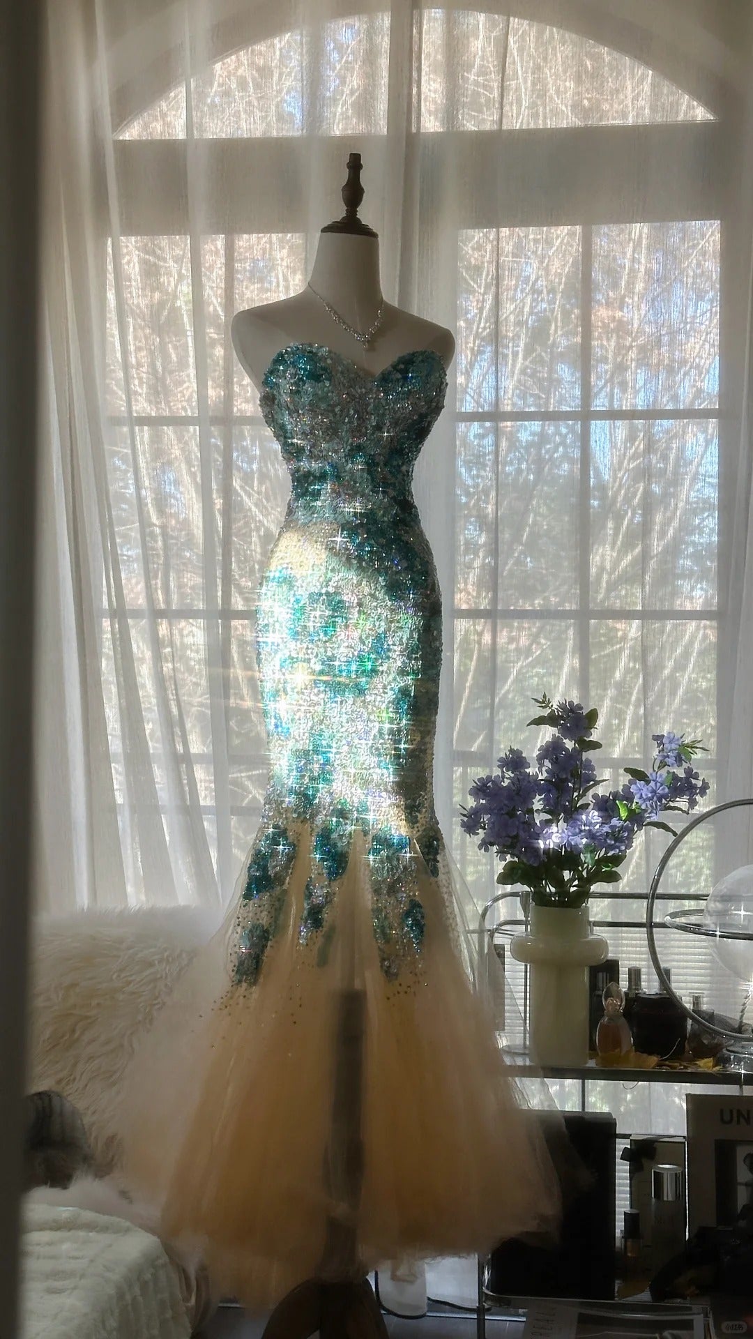 Blaues, wunderschönes, glänzendes, exquisites, perlenbesetztes, langes Chiffon-Tüll-Pailletten-Ballkleid, Abendkleid, Partykleid, Geburtstagskleid, Verabredungskleid, gh4162
