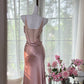 Robe de soirée longue en satin rose, élégante et romantique, sexy, gh4401