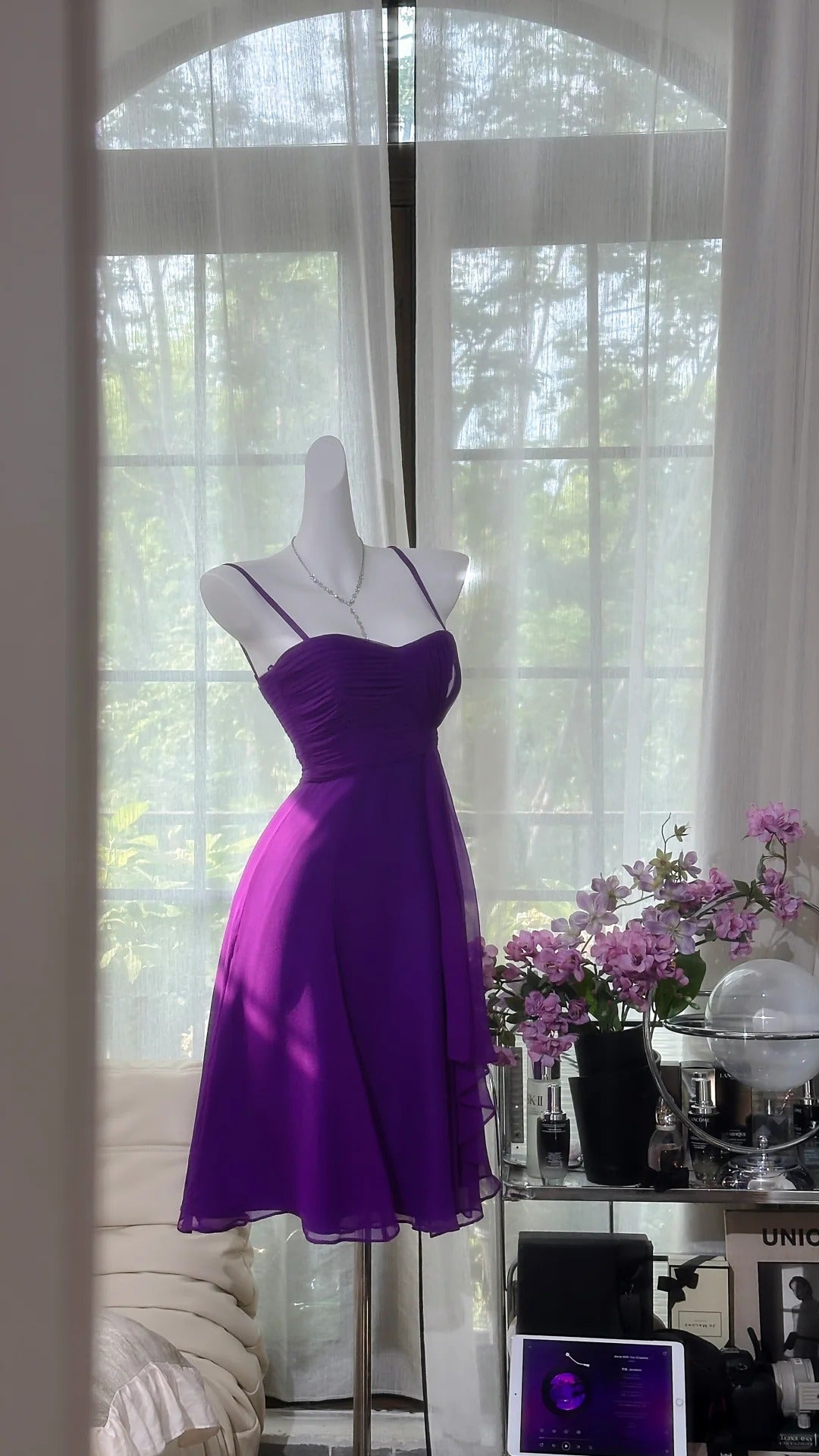✨Girlhomeshops - Robe courte en mousseline de soie, simple et violette, tenue de soirée, d'anniversaire, gh4989