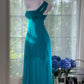 girlhomeshops - Blaues, einschultriges, modisches und elegantes Chiffon-Ballkleid, lang, gh5591