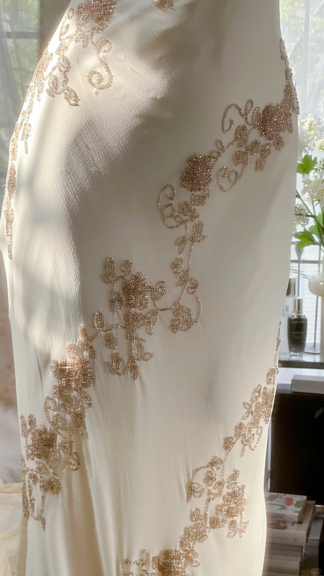 Elfenbein/Grün Vintage Fashion One Shoulder Exquisite Perlen Langes Chiffon Ballkleid Geburtstagspartykleid Cocktailpartykleid Abendkleid Ballkleid gh3971