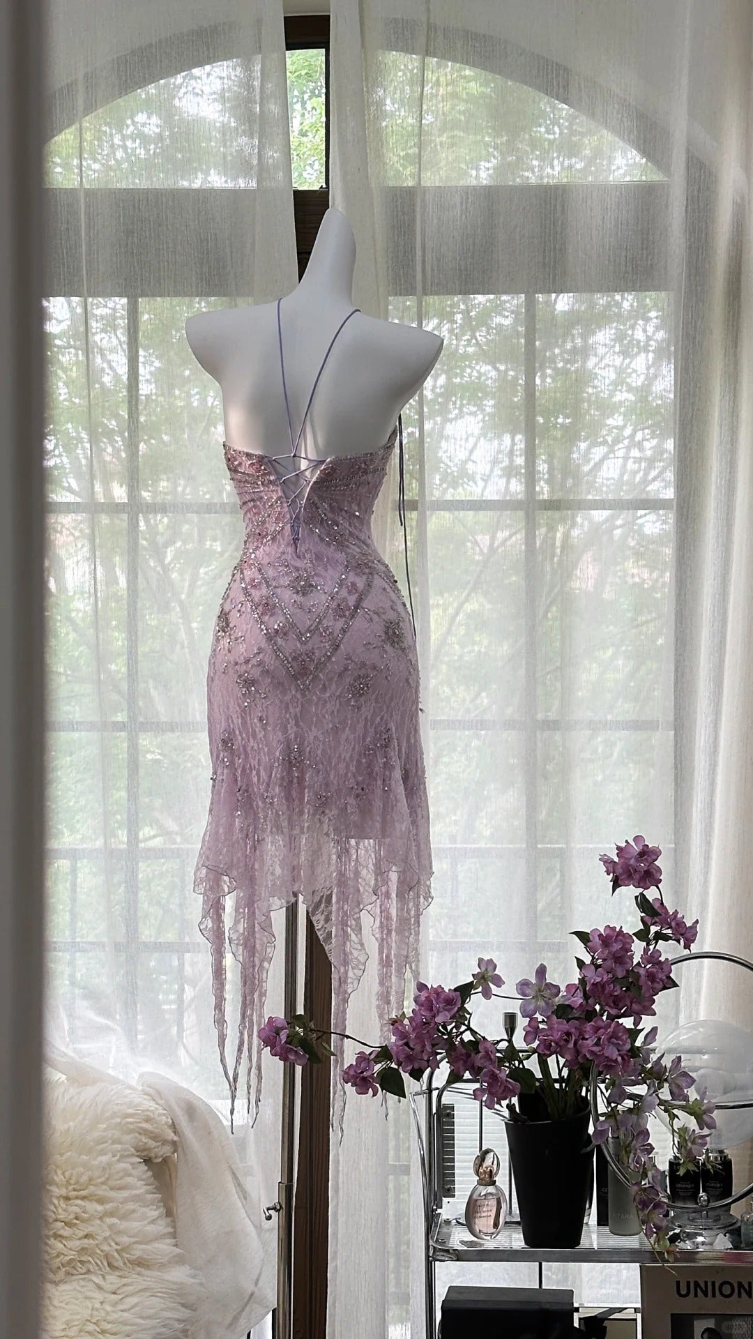 Lila, wunderschön, exquisite Perlenspitze, langes Chiffon-Heimkehrkleid, Ballkleid, Abendkleid, Hochzeitspartykleid, Abschlussballkleid, Datumskleid, gh3988