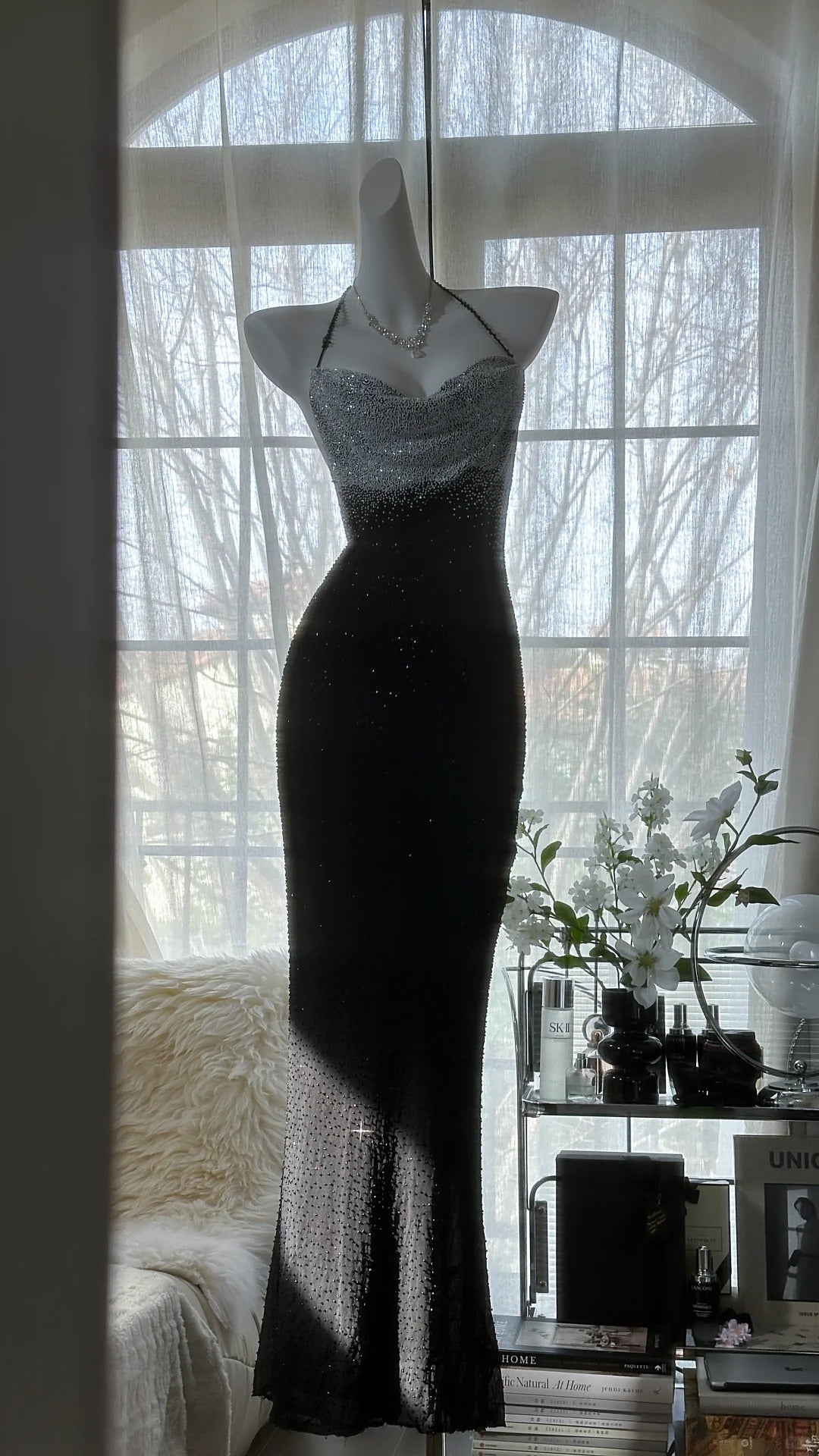 Schwarz Silber Wunderschöne Glänzende Mode Gradienten Hosenträger Lange Pailletten Ballkleid Abendkleid Partykleid gh4004