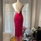 Pink Fashion Elegant Exquisite Beaded Spaghetti Strap Midi/Short Mermaid Slim Chiffon Ball Gown Evening Dress Birthday Party Dress Prom Dress Wedding Dress gh4098
