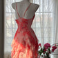 Pink Romantic Elegant Exquisite Floral Beaded Backless Short Chiffon Ruffle Homecoming Dress Ball Gown Evening Dress Birthday Holiday Party Dress Prom Dress gh4011