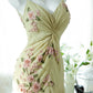 Yellow Elegant Romantic Delicate Pink Floral Beading Spaghetti Straps Midi/Short Chiffon Homecoming Ball Gown Evening Dress Birthday/Wedding Guest/Holiday Party Dress Prom Dress gh4023