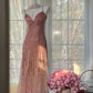 Rosa romantisches Feenkleid aus Chiffon mit exquisiter Perlenverzierung, mittellang/kurz, ideal für Dates und Partys (gh6912)