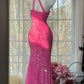 Robe longue en mousseline rose romantique féerique ornée de perles exquises, idéale pour un rendez-vous ou une soirée (gh6911)