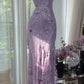 Girlhomeshops - Lila Blumenmuster Elegantes Langes Chiffon Ballkleid Abendkleid Partykleid Date Kleid gh5080