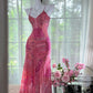 Rosa Mode Elegante Lange Chiffon Reise Urlaub Party Kleid gh4888