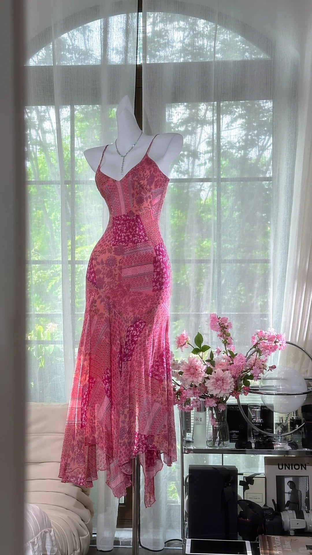 Rosa Mode Elegante Lange Chiffon Reise Urlaub Party Kleid gh4888