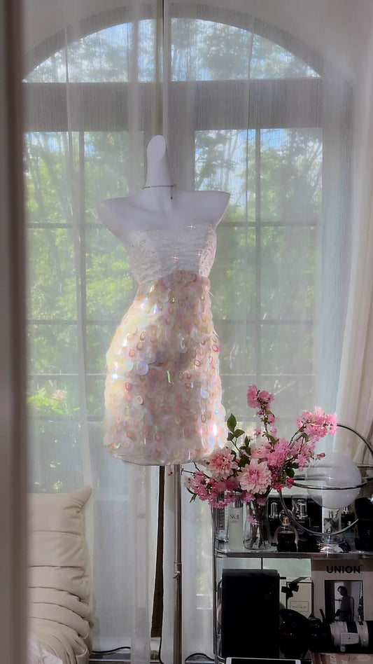 Rosa Pailletten Kurzes Funkelndes Homecoming-Kleid Partykleid Date-Kleid gh4879