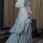 girlhomeshops-Blue cape-style gown with flowing chiffon ruffles, long prom dress gh5753