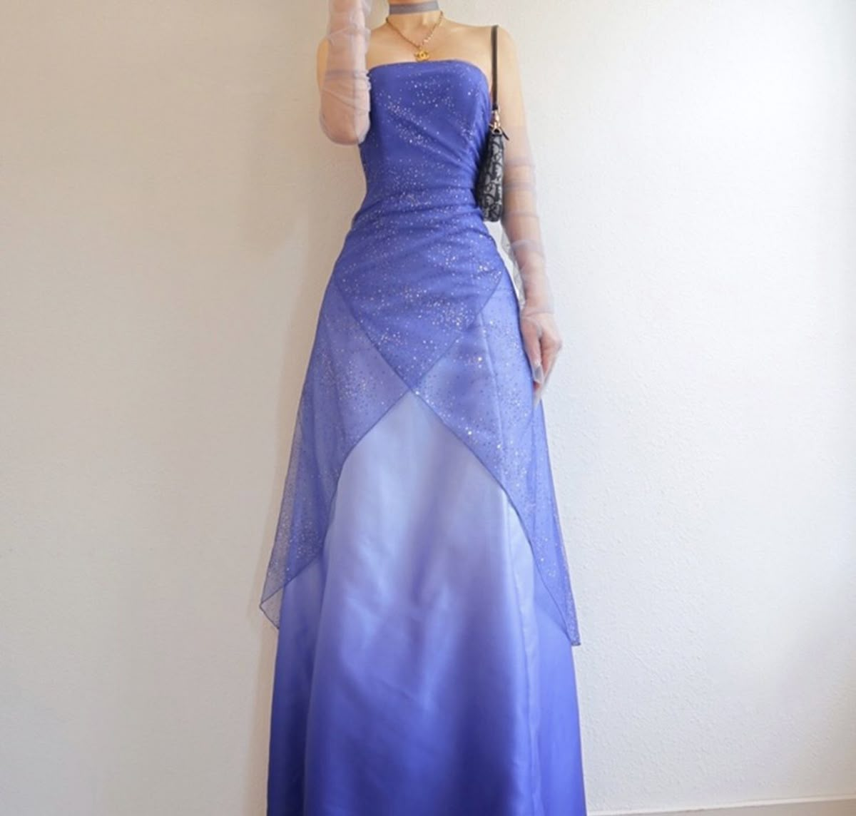 ✨Girlhomeshops-Blue Ombre Glitter Tulle Strapless A Line Formal Prom Gown gh10246