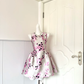 Women Silver Homecoming Dress, Sleeveless Round Neck Pink‑Black Floral Print Satin Jacquard High Waist Flared A‑Line Mini Party Dress gh9195