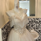 Ivory Strapless Tasseled Waist-Cinched Voluminous Skirt Long Romantic Dress, Wedding Gown gh7744