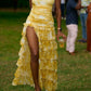 Girlhomeshops-Yellow sexy elegant floral ruffle long chiffon garden party dress wedding guest gown gh5205