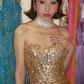 Champagne Gold Strapless Sweetheart Ombre Sequin Rhinestone Mermaid Long Evening Prom Dress gh9761