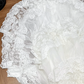 Ivory Vintage Lace Wedding Gown, Stand‑Up Collar With V‑Shape Scalloped Neckline, Long Lace Sleeves, Lace Appliqués Empire Waist, Multi‑Tier Cake‑Layer Lace Skirt With Long Train, Bridal Prom Dress gh8753