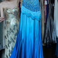 Strapless Blue Chiffon Prom Dress with Hand Beaded Rhinestone Ruched Bodice High Slit Tiered Ruffle gh9771