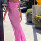 Robe de soirée longue en tulle à bretelles roses gh3068