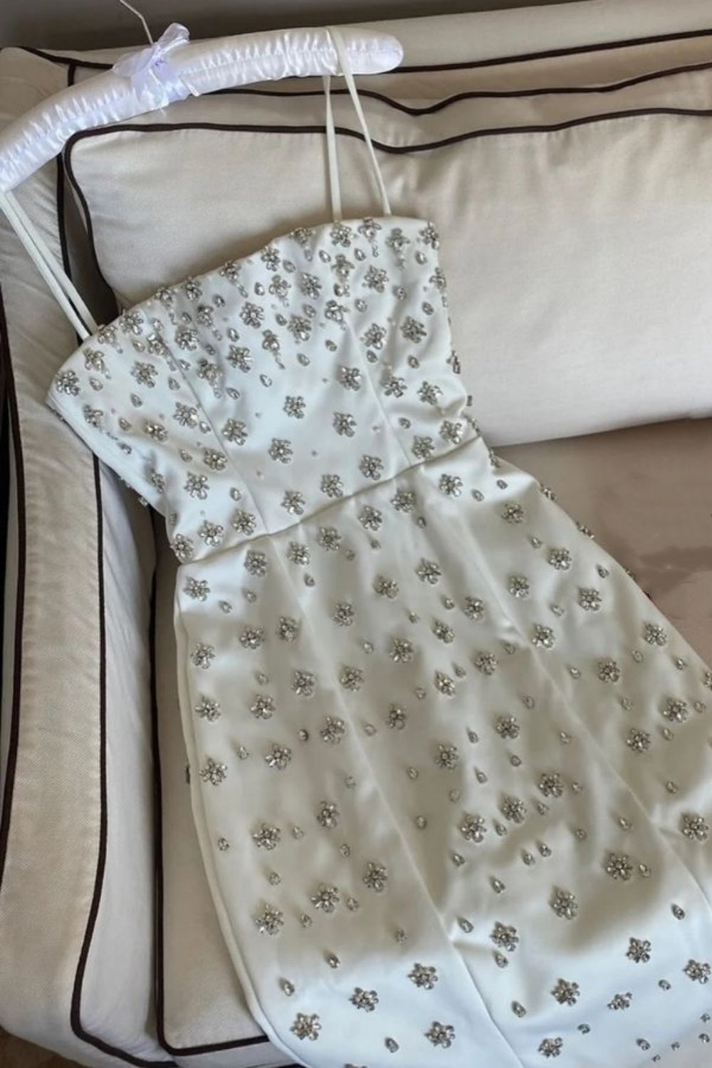 girlhomeshops-Ivory white mid-length satin exquisite beaded prom dress wedding dress evening dress gh5744