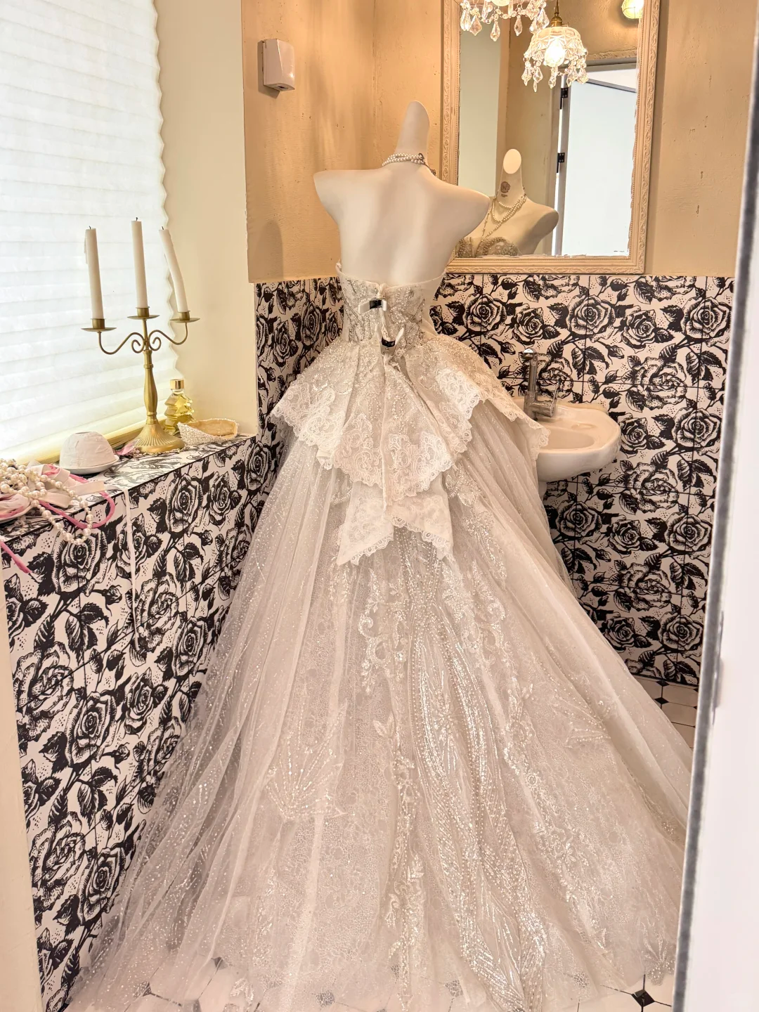 Ivory Strapless Waist-Cinched Beaded Full Flared Long Vintage Romantic Dress, Wedding Gown gh7583