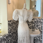 White Lace Vintage Puff Sleeve Square Neck Waist-Cinched Figure-Flattering Sexy Bodycon Romantic Dress, Wedding Gown gh7759