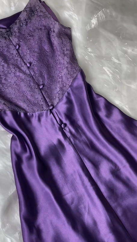 Elegant Vintage Purple Spaghetti Strap Lace Fitted Waist Slim Prom & Evening Party Dress gh8511