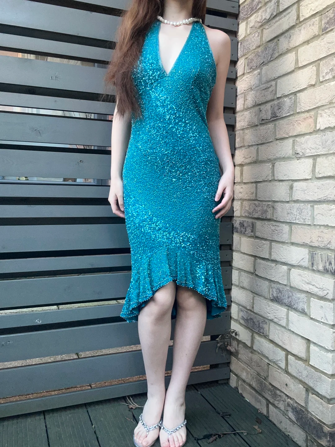 Lake Blue Sexy Vintage Rhinestone Beaded Halter Fitted Waist Slim Prom & Evening Party Dress gh8436