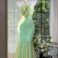 Light Mint Green Halter Beaded Irregular Mermaid Evening Dress with Matching Shawl, Prom Gown gh9509