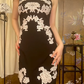 Black Vintage Floral Spaghetti Strap Fitted Waist Prom & Evening Party Dress gh8404