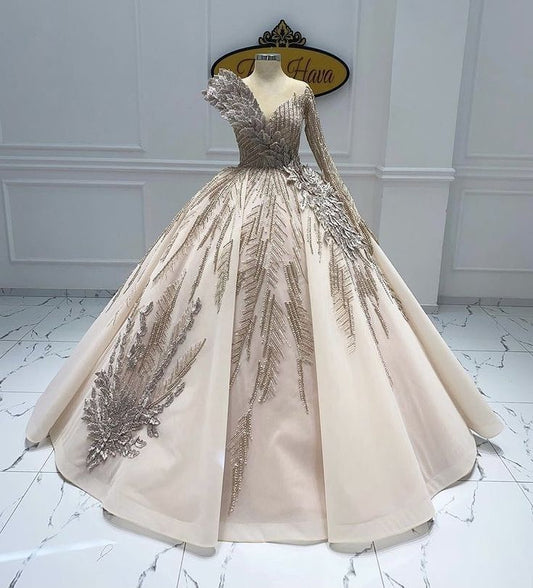 Robe de soirée longue en tulle à col en V et perles, couleur champagne, magnifique et élégante, gh3130