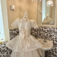 Ivory Puff Sleeve Cinched Waist Sequined Voluminous Skirt Long Romantic Dress, Wedding Gown gh7809