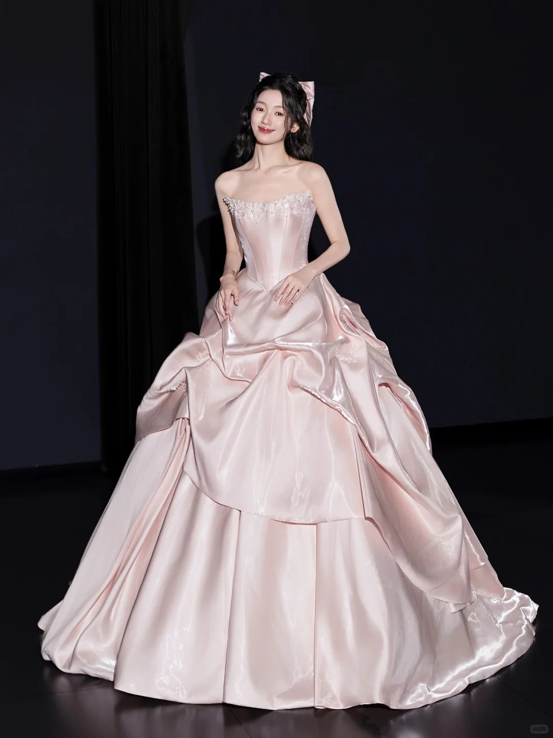 Light Pink Strapless Waist-Cinched Full Skirt Evening Dress, Fairy Gown, Romantic Gown gh7374