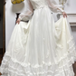 Ivory Vintage Tulle Wedding Gown, Lace High Neck Sheer Mesh Inset V‑Neck, Sheer Lantern Long Sleeves, Lace Appliqués Empire Waist, Multi‑Tier Lace Ruffled Long Train Tulle Skirt, Bridal Prom Dress gh8759